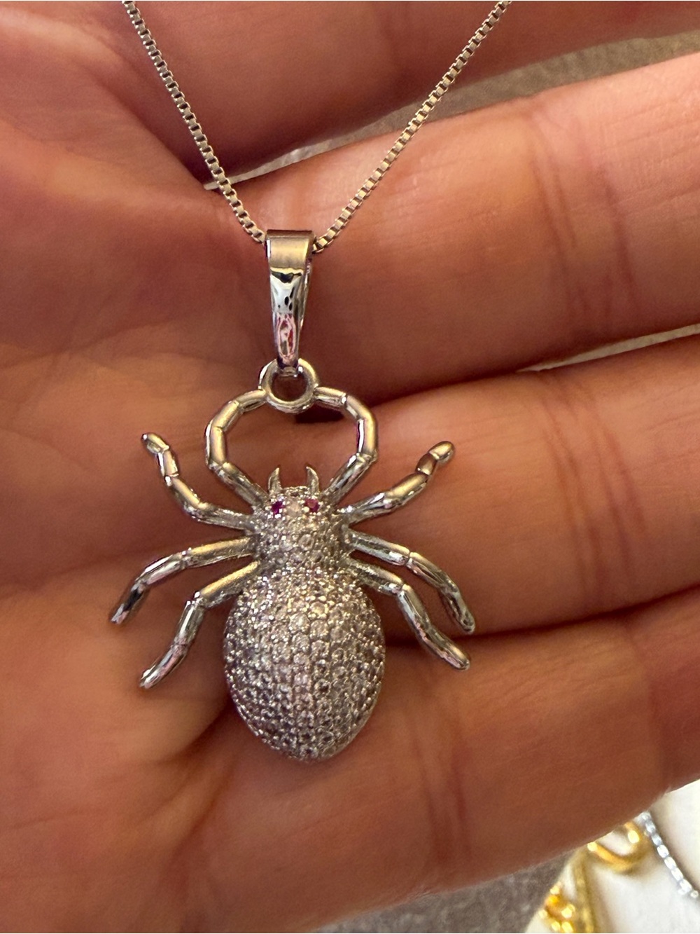 14K White GF Spider Pendant Necklace with AAA CZ 18”
